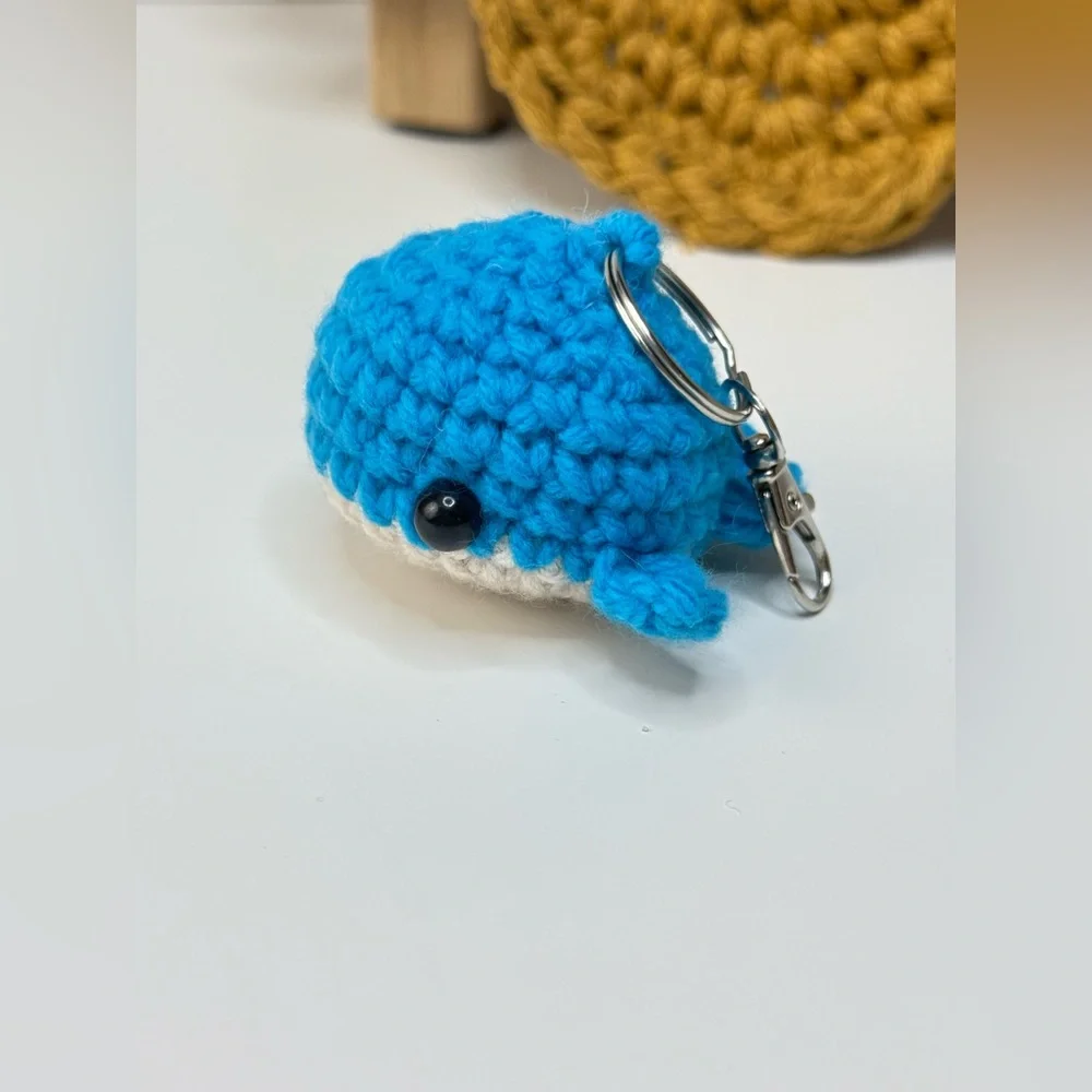 Handcrafted Blue Crochet Whale Keychain